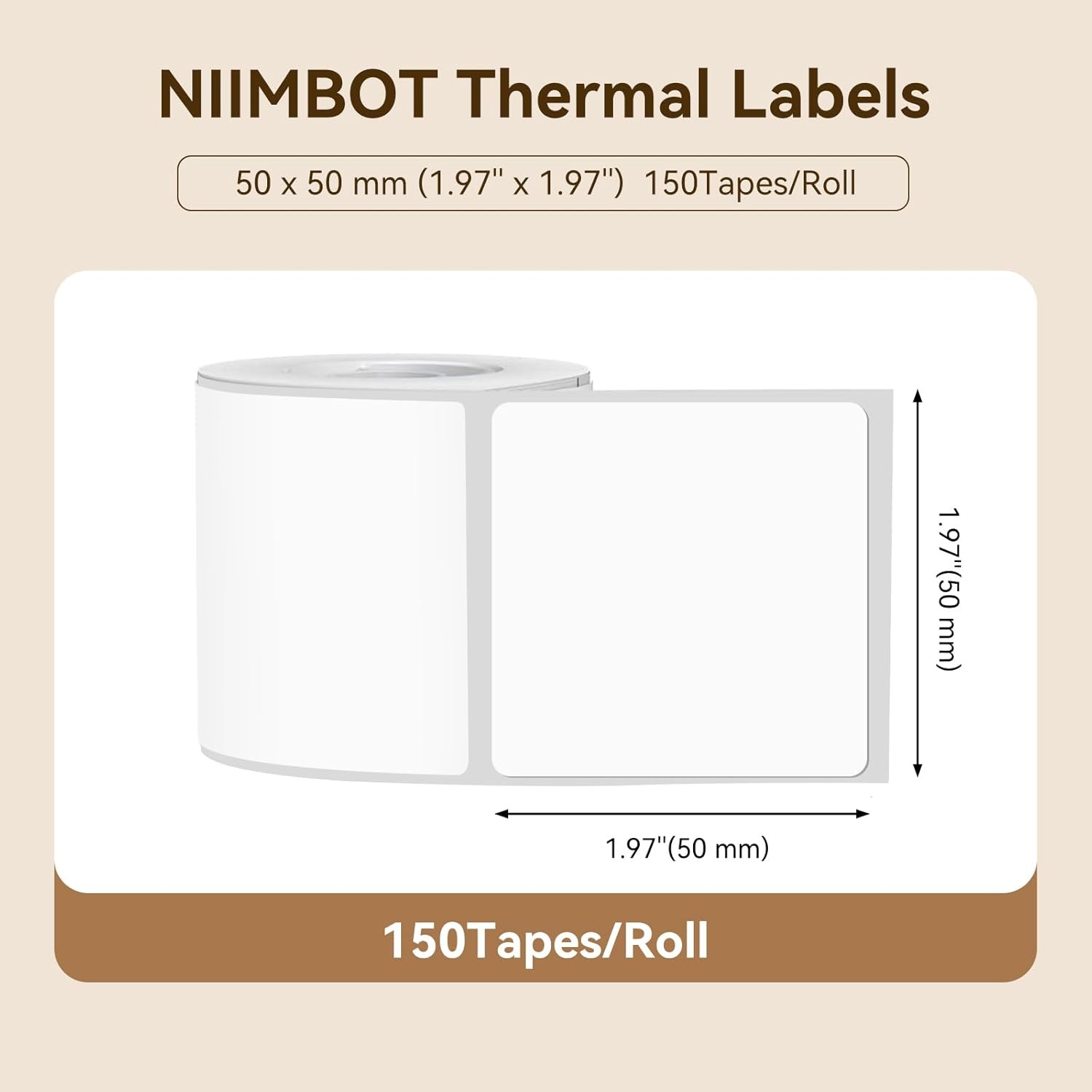 image:imageNIIMBOT Labels for B1B21B31 Label Maker 50 x 30 mm 197 x 118 230 TapesRoll Thermal Label Tape Waterproof OilProof for Home Office Small Business Labeling Tape ReplacementWhite50mm50mmwhite