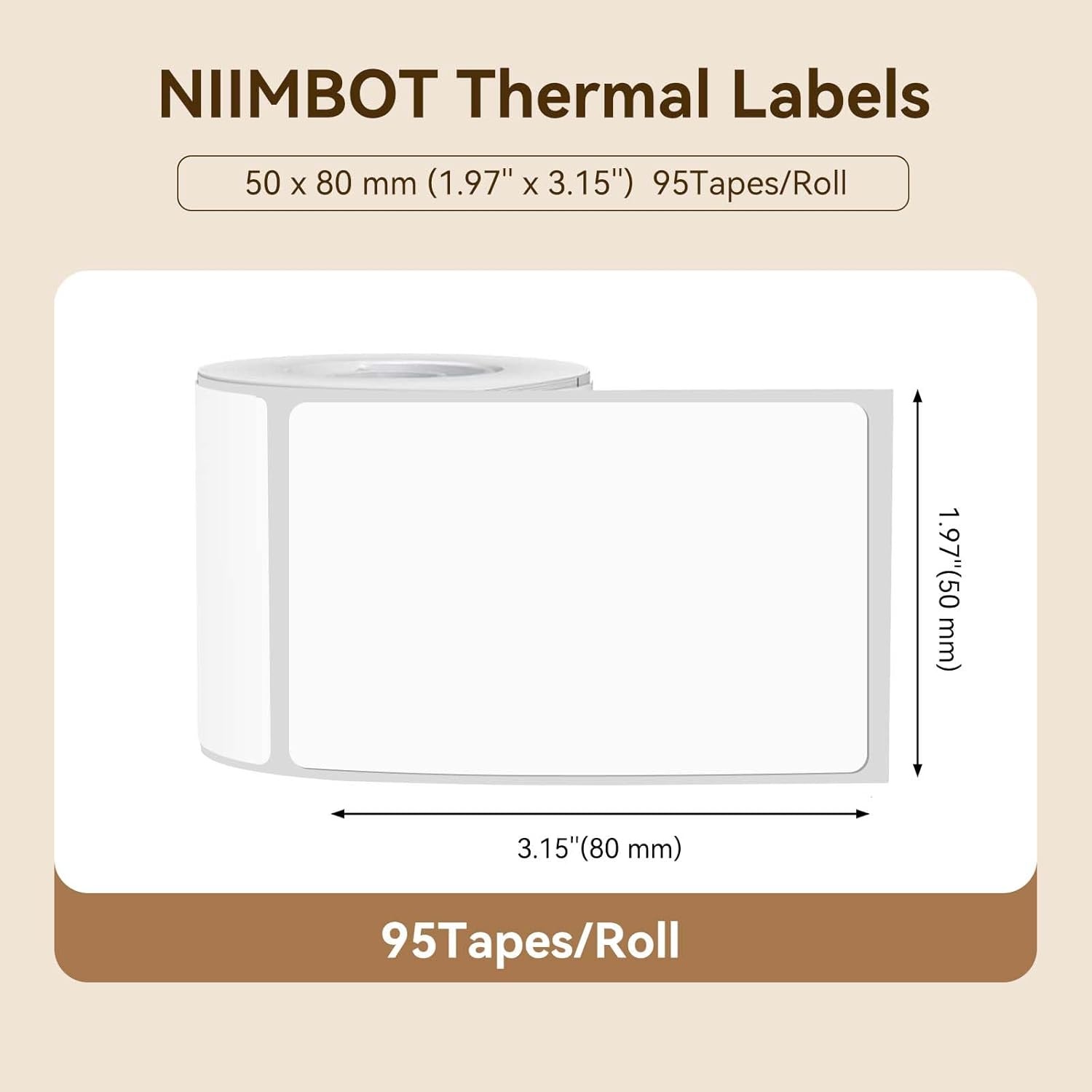 image:imageNIIMBOT Labels for B1B21B31 Label Maker 50 x 30 mm 197 x 118 230 TapesRoll Thermal Label Tape Waterproof OilProof for Home Office Small Business Labeling Tape ReplacementWhite50mm80mmwhite