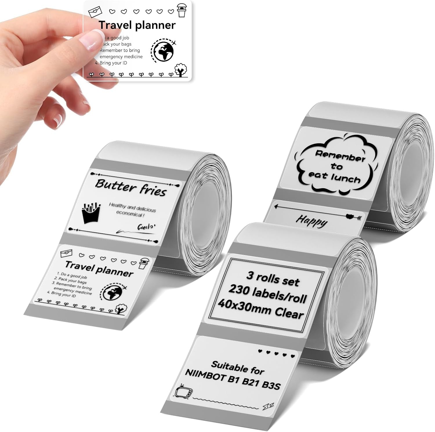 image:imageNIIMBOT Labels for B1B21B31 Label Maker 50 x 30 mm 197 x 118 230 TapesRoll Thermal Label Tape Waterproof OilProof for Home Office Small Business Labeling Tape ReplacementWhite40mm30mmclear