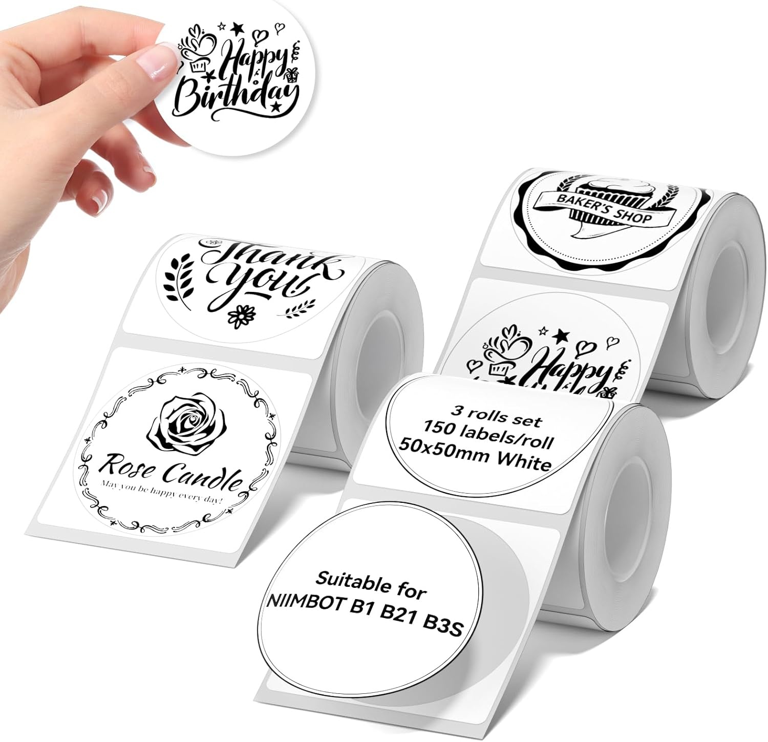 image:imageNIIMBOT Labels for B1B21B31 Label Maker 50 x 30 mm 197 x 118 230 TapesRoll Thermal Label Tape Waterproof OilProof for Home Office Small Business Labeling Tape ReplacementWhite50mm50mmwhite Round