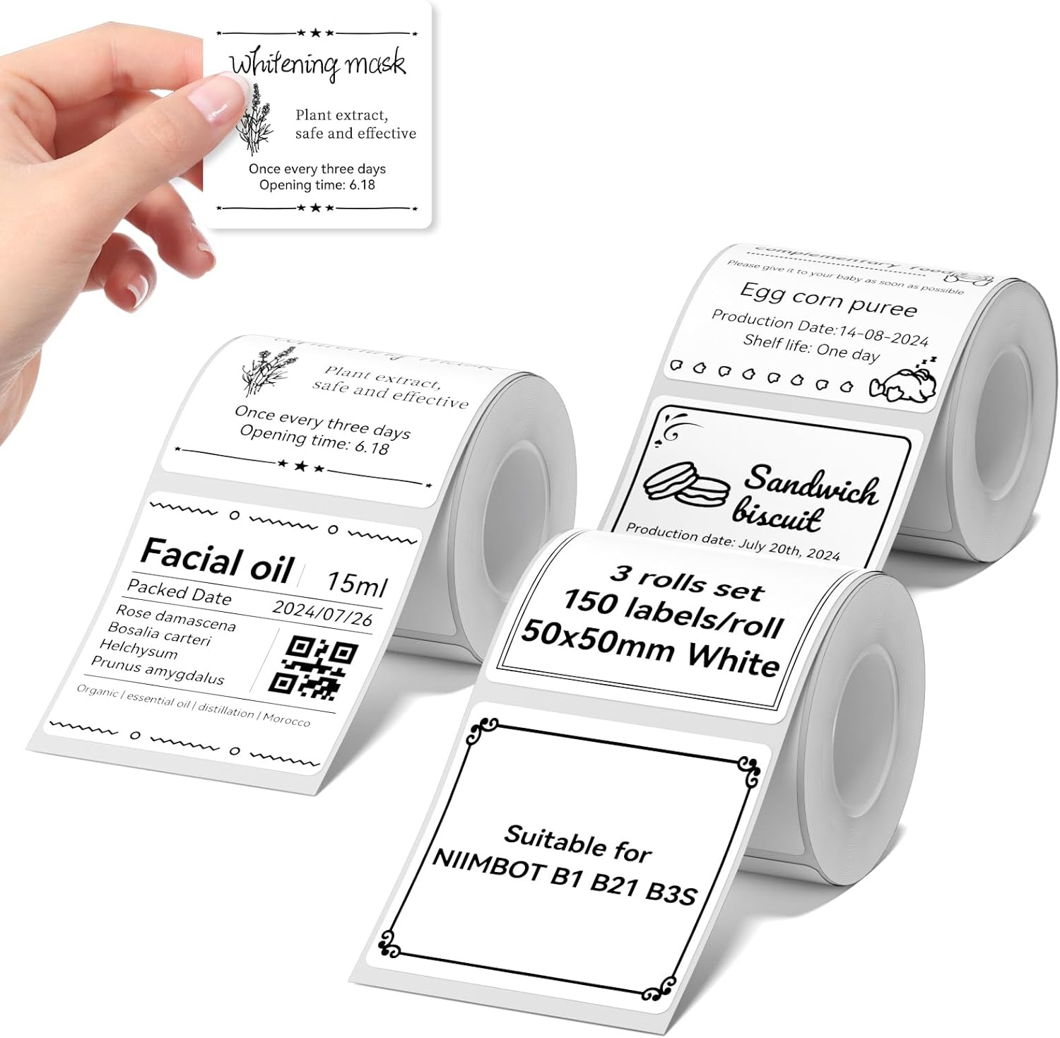image:imageNIIMBOT Labels for B1B21B31 Label Maker 50 x 30 mm 197 x 118 230 TapesRoll Thermal Label Tape Waterproof OilProof for Home Office Small Business Labeling Tape ReplacementWhite50mm50mmwhite