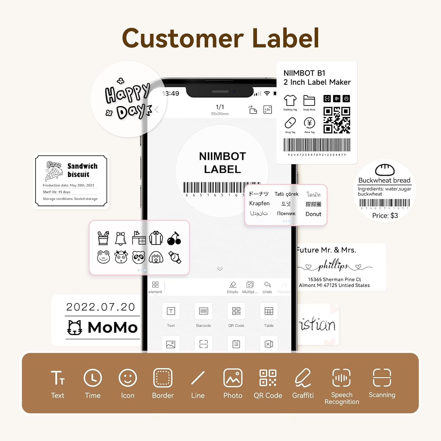 image:imageNIIMBOT Labels for B1B21B31 Label Maker 50 x 30 mm 197 x 118 230 TapesRoll Thermal Label Tape Waterproof OilProof for Home Office Small Business Labeling Tape ReplacementWhite40x30mm50x80mm50x50mmmix B