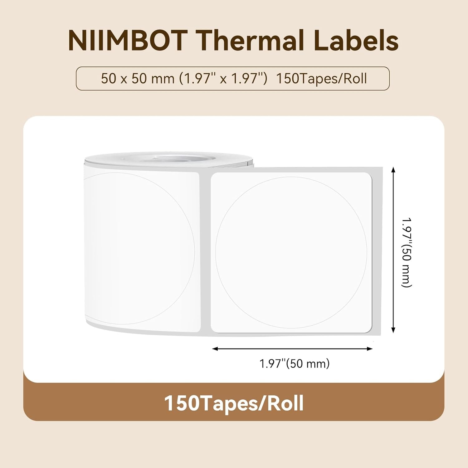 image:imageNIIMBOT Labels for B1B21B31 Label Maker 50 x 30 mm 197 x 118 230 TapesRoll Thermal Label Tape Waterproof OilProof for Home Office Small Business Labeling Tape ReplacementWhite50mm50mmwhite Round