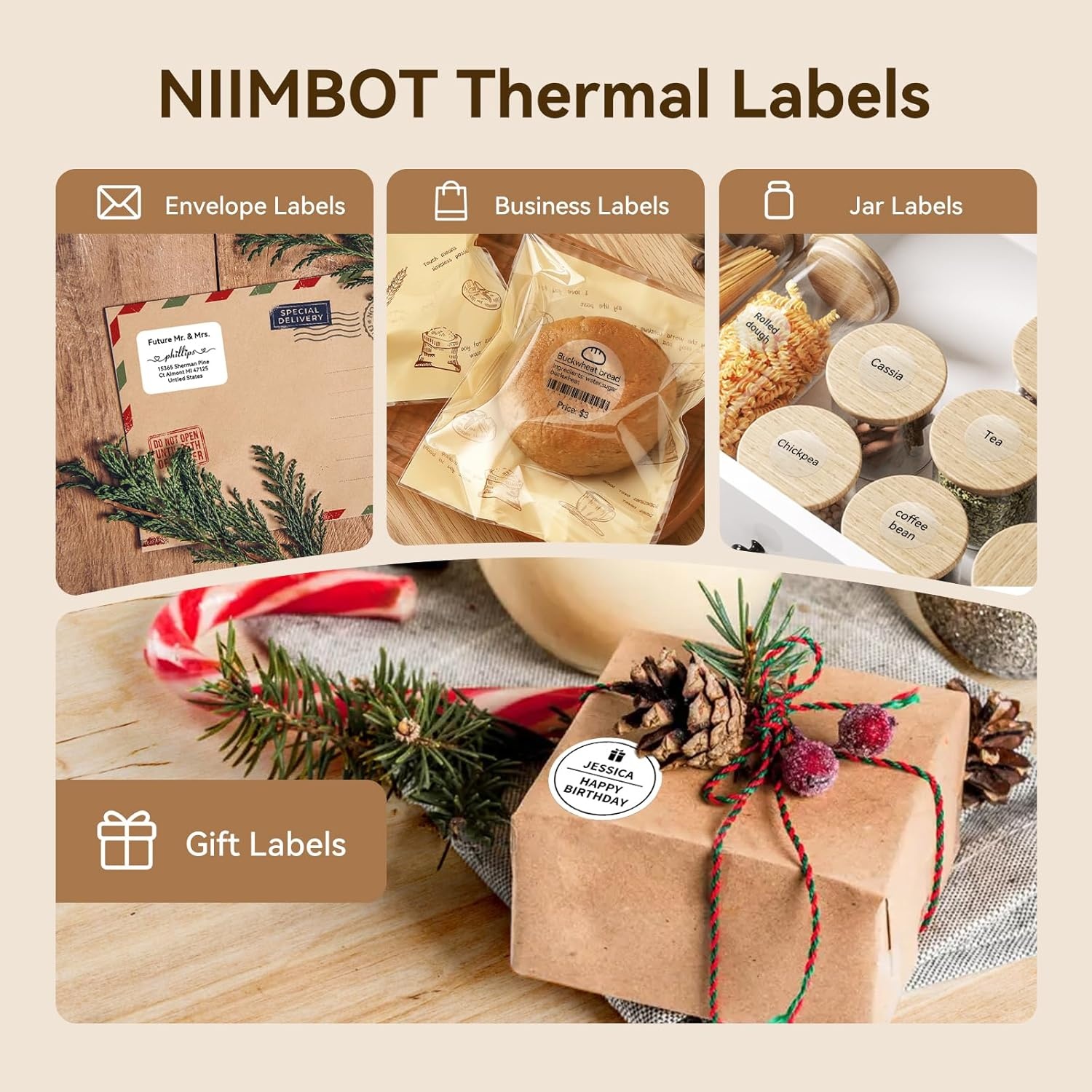 image:imageNIIMBOT Labels for B1B21B31 Label Maker 50 x 30 mm 197 x 118 230 TapesRoll Thermal Label Tape Waterproof OilProof for Home Office Small Business Labeling Tape ReplacementWhite50mm70mmwhite