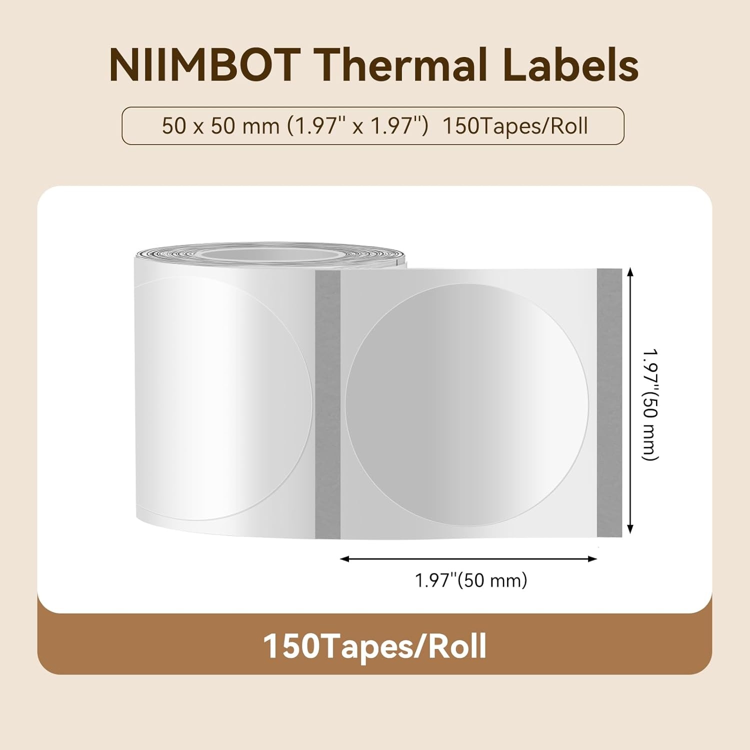 image:imageNIIMBOT Labels for B1B21B31 Label Maker 50 x 30 mm 197 x 118 230 TapesRoll Thermal Label Tape Waterproof OilProof for Home Office Small Business Labeling Tape ReplacementWhite50mm50mmclear Round