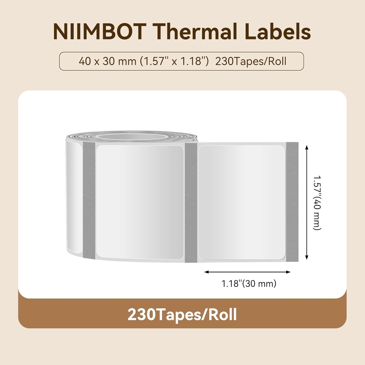 image:imageNIIMBOT Labels for B1B21B31 Label Maker 50 x 30 mm 197 x 118 230 TapesRoll Thermal Label Tape Waterproof OilProof for Home Office Small Business Labeling Tape ReplacementWhite40mm30mmclear
