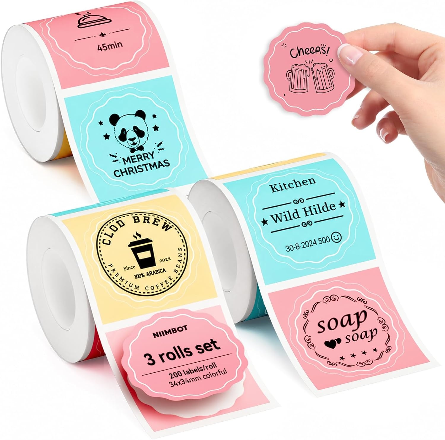 image:imageNIIMBOT Labels for B1B21B31 Label Maker 50 x 30 mm 197 x 118 230 TapesRoll Thermal Label Tape Waterproof OilProof for Home Office Small Business Labeling Tape ReplacementWhite34mm34mmcolorful