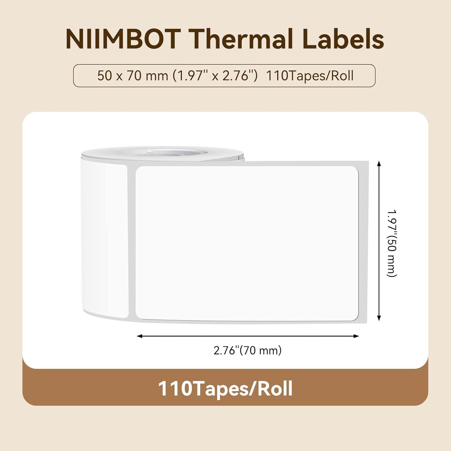 image:imageNIIMBOT Labels for B1B21B31 Label Maker 50 x 30 mm 197 x 118 230 TapesRoll Thermal Label Tape Waterproof OilProof for Home Office Small Business Labeling Tape ReplacementWhite50mm70mmwhite