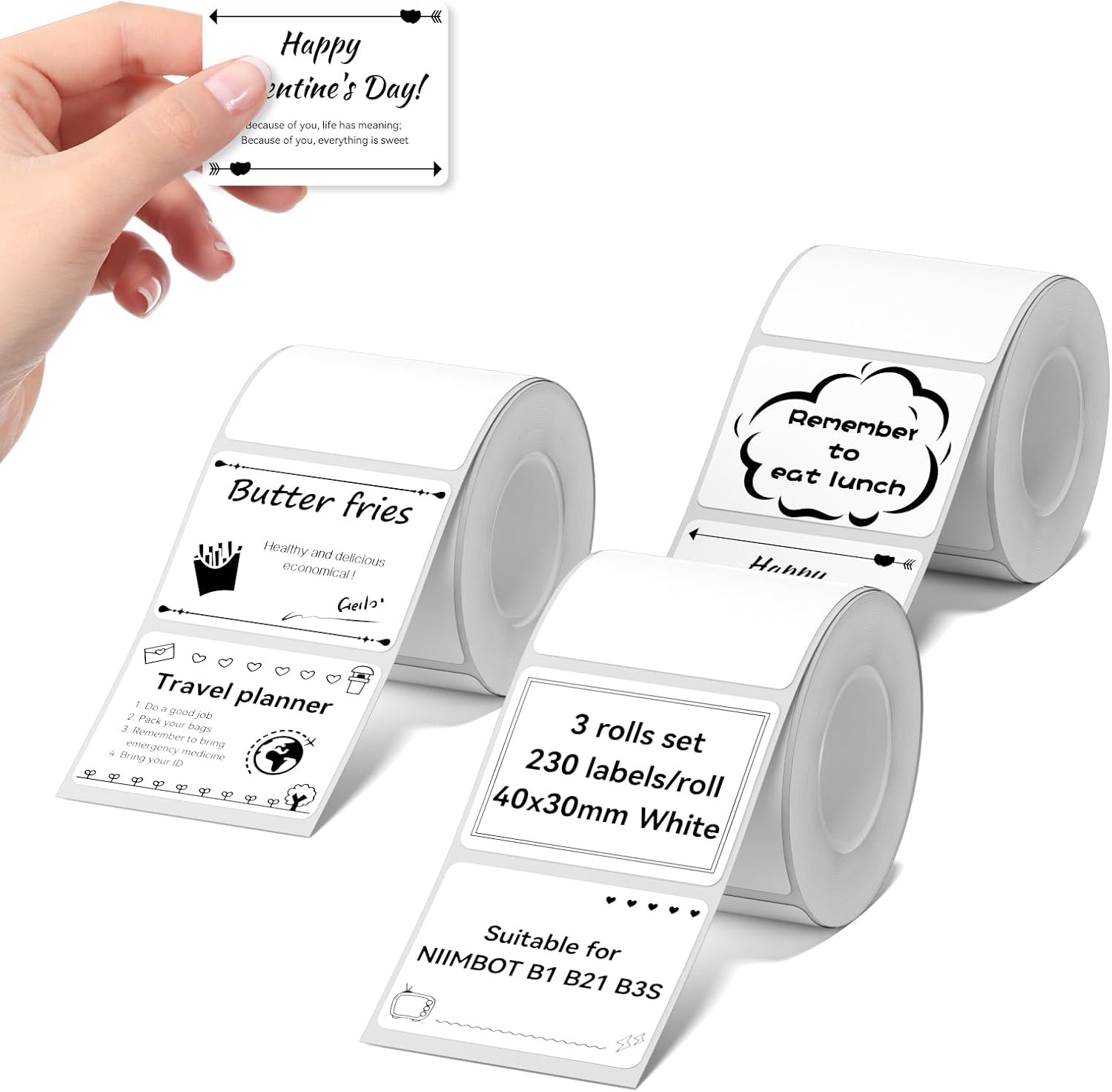 image:imageNIIMBOT Labels for B1B21B31 Label Maker 50 x 30 mm 197 x 118 230 TapesRoll Thermal Label Tape Waterproof OilProof for Home Office Small Business Labeling Tape ReplacementWhite40mm30mmwhite