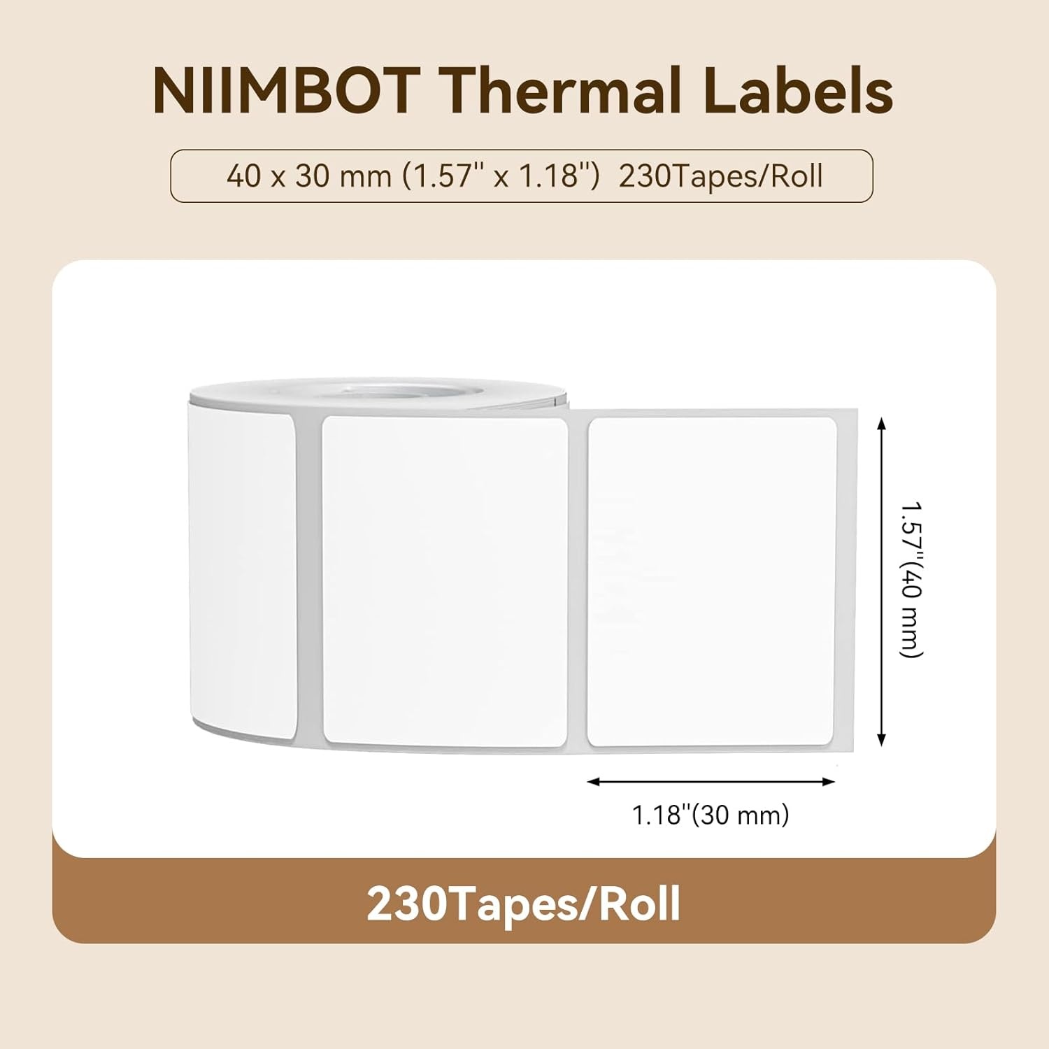 image:imageNIIMBOT Labels for B1B21B31 Label Maker 50 x 30 mm 197 x 118 230 TapesRoll Thermal Label Tape Waterproof OilProof for Home Office Small Business Labeling Tape ReplacementWhite40mm30mmwhite