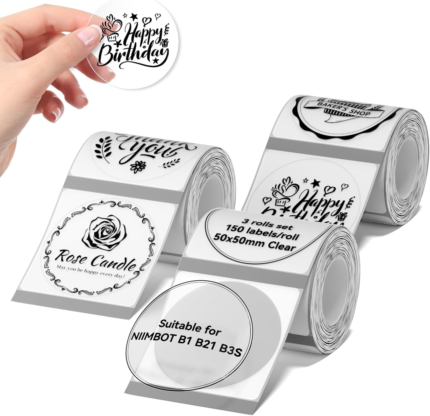 image:imageNIIMBOT Labels for B1B21B31 Label Maker 50 x 30 mm 197 x 118 230 TapesRoll Thermal Label Tape Waterproof OilProof for Home Office Small Business Labeling Tape ReplacementWhite50mm50mmclear Round