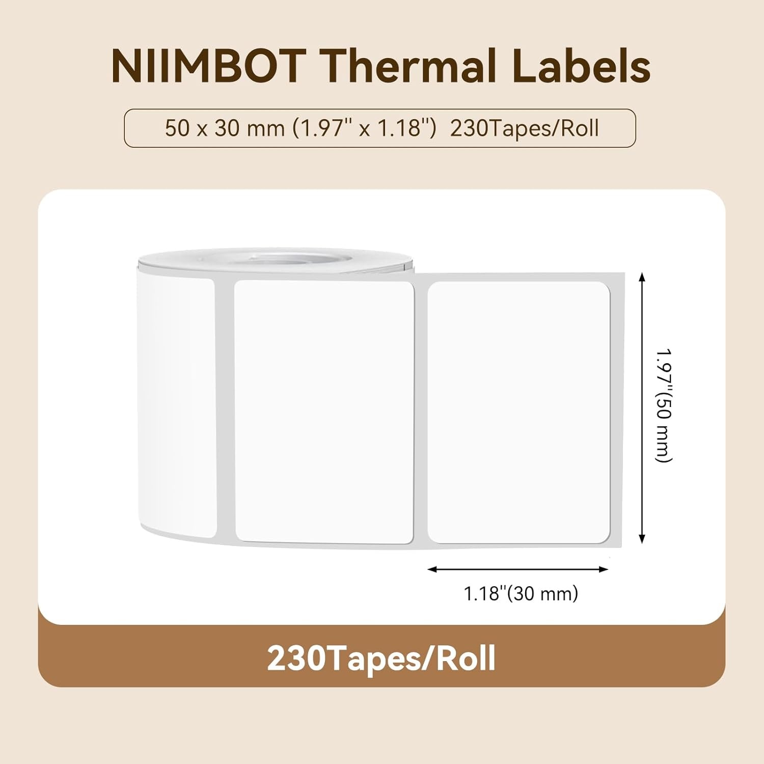 image:imageNIIMBOT Labels for B1B21B31 Label Maker 50 x 30 mm 197 x 118 230 TapesRoll Thermal Label Tape Waterproof OilProof for Home Office Small Business Labeling Tape ReplacementWhite197118white