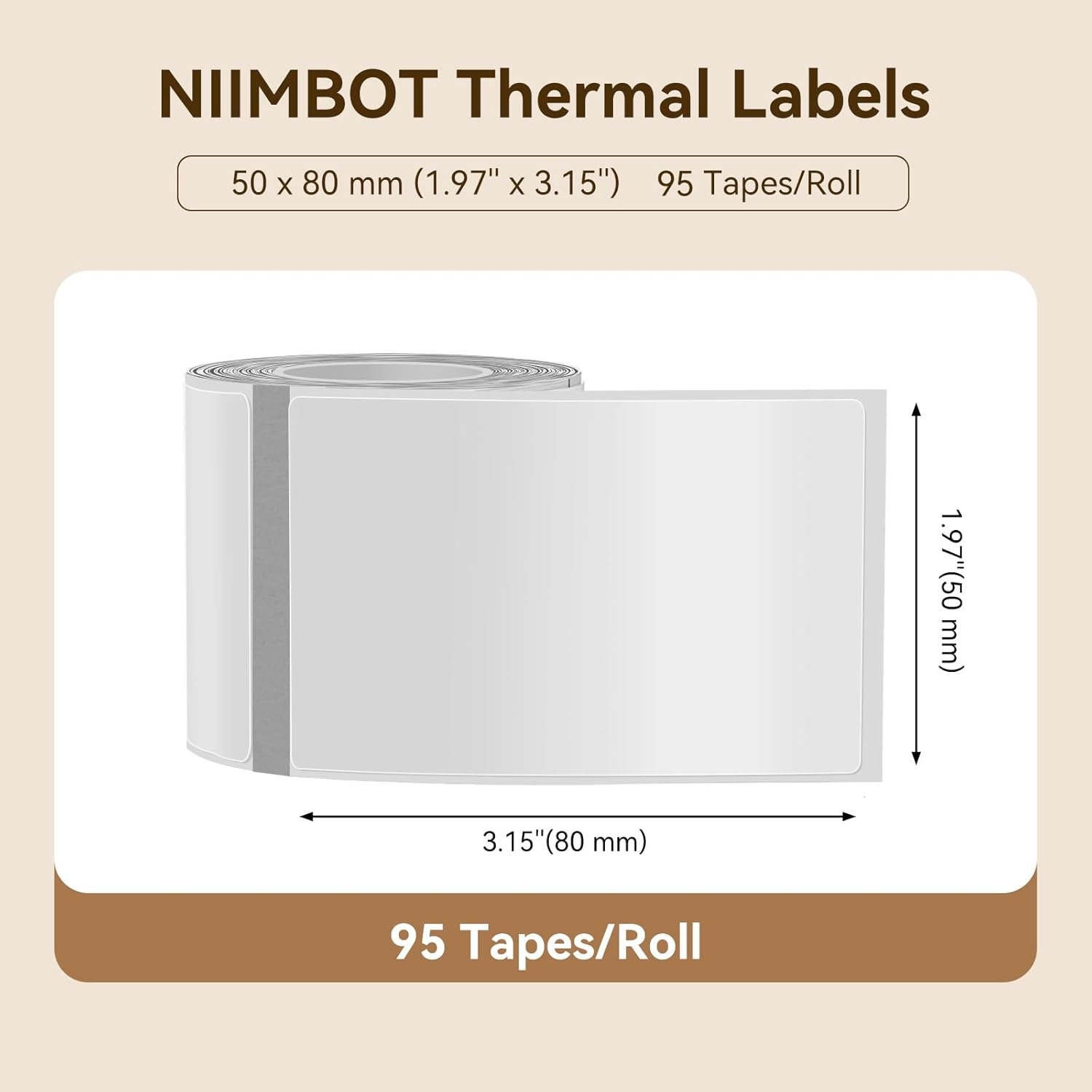 image:imageNIIMBOT Labels for B1B21B31 Label Maker 50 x 30 mm 197 x 118 230 TapesRoll Thermal Label Tape Waterproof OilProof for Home Office Small Business Labeling Tape ReplacementWhite50mm80mmclear