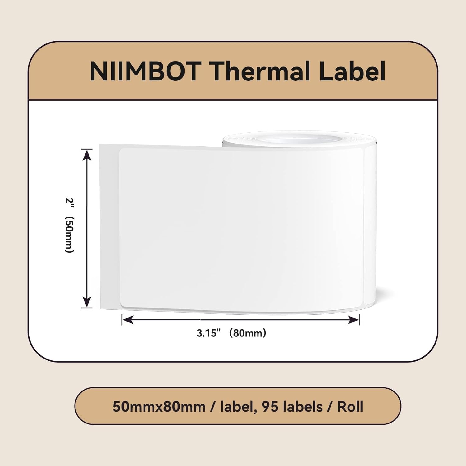 image:imageNIIMBOT Labels for B1B2B21B3SK3 Label Printer Thermal Stickers 2 x 31550x80mm Waterproof OilProof Label Tape 1 Roll of 95 White Sticker Labels2 X 3250x80mm