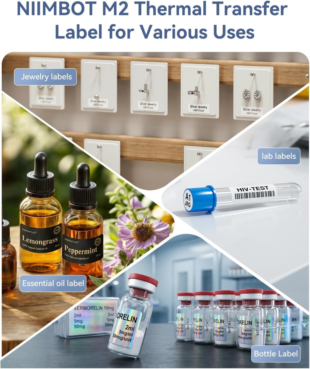 image:imageNIIMBOT M2M3 Thermal Transfer Labels 157 x 078 40x20mm Only forM3M2 Label Maker PET Material Waterproof and HighTemperature Resistance Long Storage TimeSilver5030MM Hologram