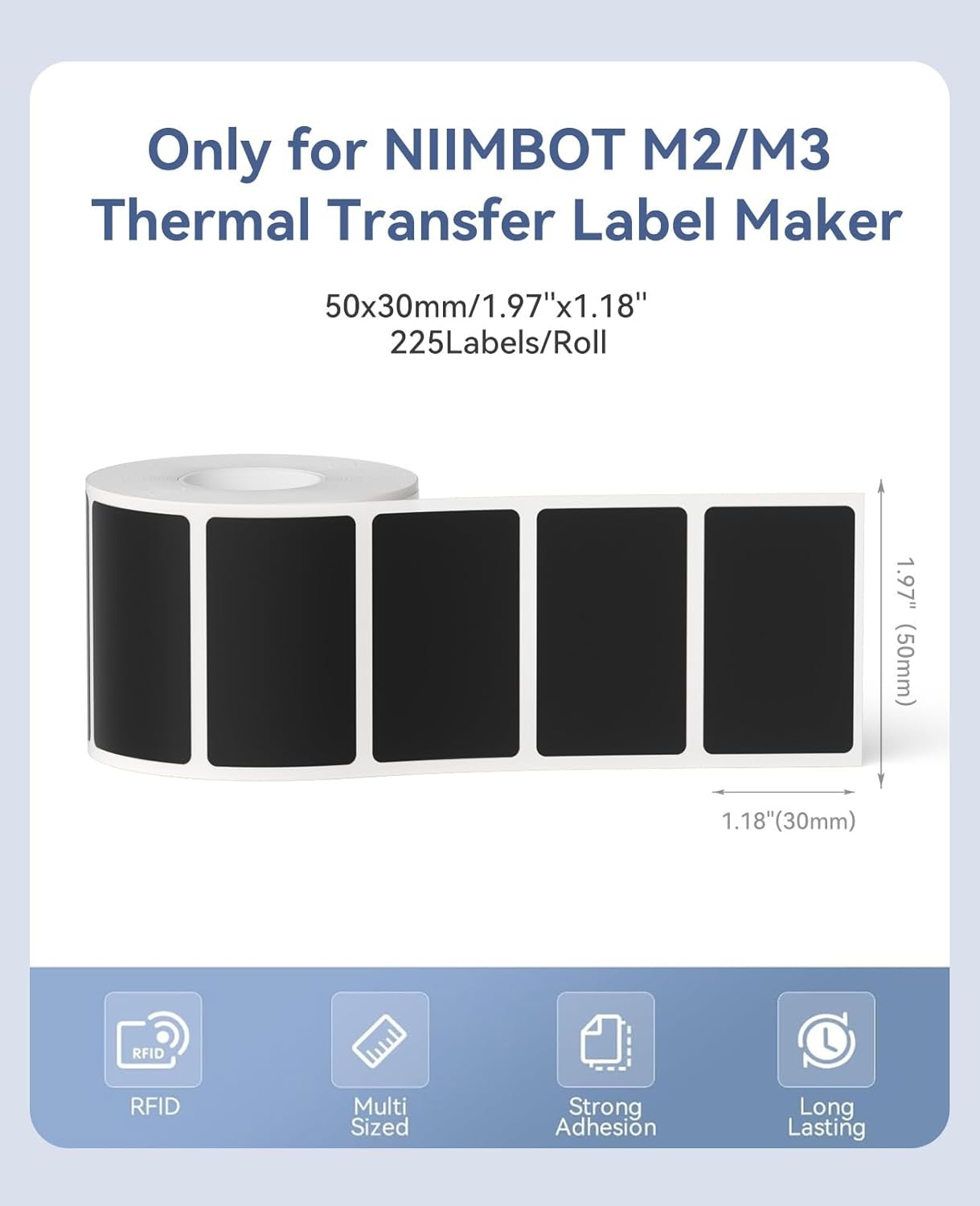 image:imageNIIMBOT M2M3 Thermal Transfer Labels 157 x 078 40x20mm Only forM3M2 Label Maker PET Material Waterproof and HighTemperature Resistance Long Storage TimeSilver5030MM black