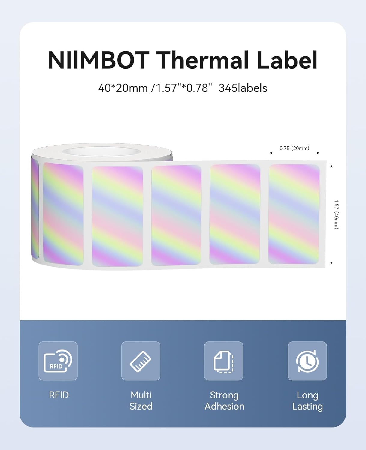 image:imageNIIMBOT M2M3 Thermal Transfer Labels 157 x 078 40x20mm Only forM3M2 Label Maker PET Material Waterproof and HighTemperature Resistance Long Storage TimeSilver4020MM Hologram