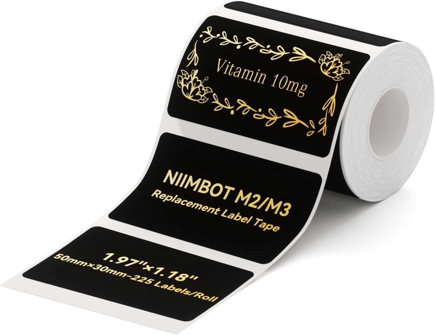 image:imageNIIMBOT M2M3 Thermal Transfer Labels 157079 345 TapesRoll for M2M3 Label Maker Long Storage Time for Small Businesses Cosmetics Vitamins Labeling HologramBlack