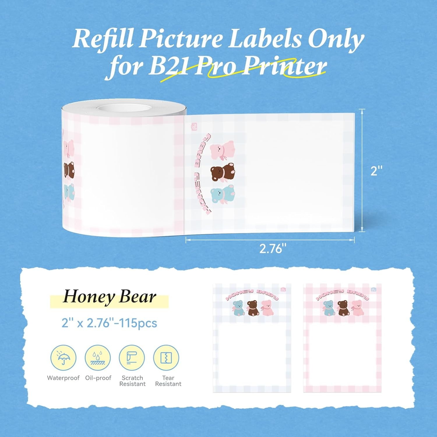 image:imageNIIMBOT Photo Papers Compatible with Pro Series Label Makers Thermal Picture Labels Good Idea to Print Photos Beauty Memories NoteList 213x26754x67mmHoney Bear