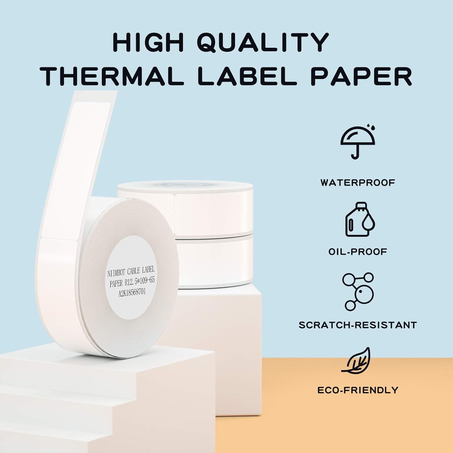 image:imageNIIMBOT Thermal Label Maker Paper 05 43 Stickers Waterproof TearResistant Replacement for D11D110 Label Printer OfficeampHome Cable 65 LabelsRoll WhiteWhite
