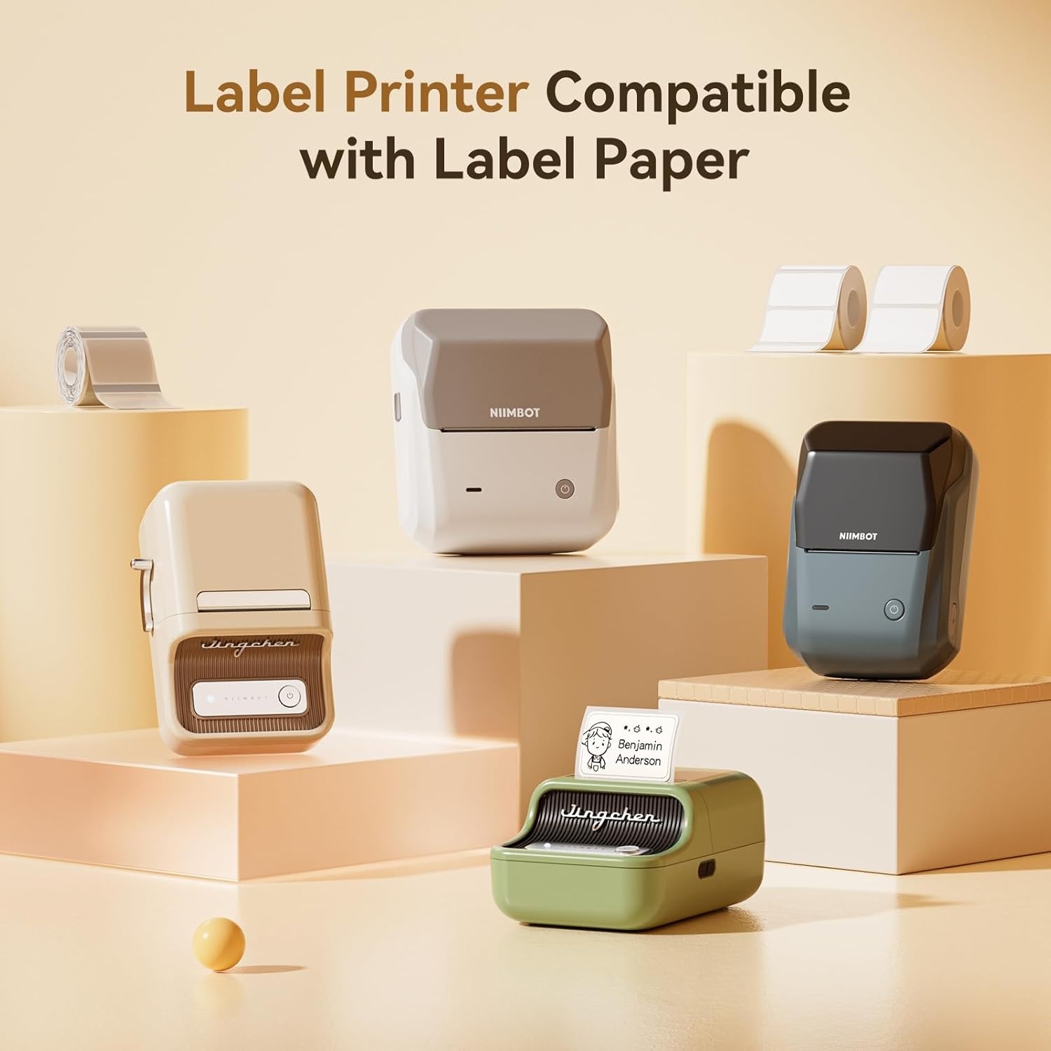 image:imageNIIMBOT Thermal Label Tape 5050mm Compatible for NIIMBOT B1 B21 B31 B3S K3 Thermal Sticker Paper 19 x 197 Waterproof Labeling Tape Replacement 150 LabelsRoll 3 Packs Round3 Roll Mix Size