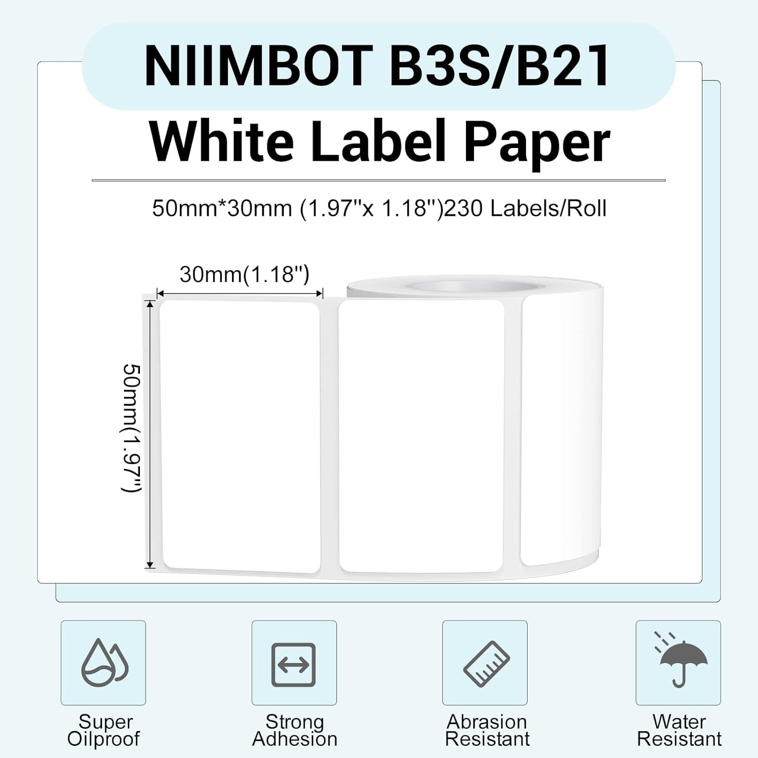 image:imageNIIMBOT Thermal Label Tape 5050mm Compatible for NIIMBOT B1 B21 B31 B3S K3 Thermal Sticker Paper 19 x 197 Waterproof Labeling Tape Replacement 150 LabelsRoll 3 Packs Round3 ROLLS 5030MM
