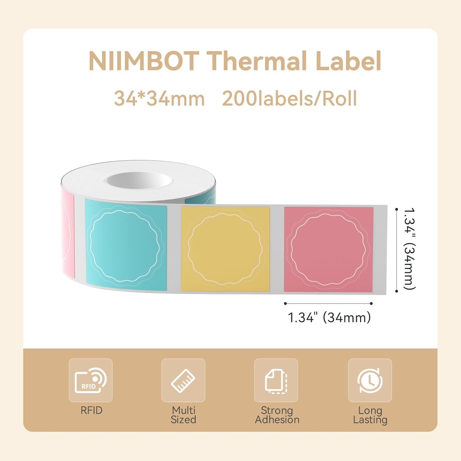 image:imageNIIMBOT Thermal Label Tape 5050mm Compatible for NIIMBOT B1 B21 B31 B3S K3 Thermal Sticker Paper 19 x 197 Waterproof Labeling Tape Replacement 150 LabelsRoll 3 Packs Round3 ROLLS 3434MM