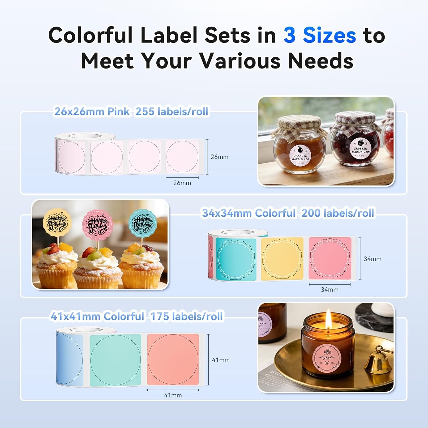 image:imageNIIMBOT Thermal Label Tape 5050mm Compatible for NIIMBOT B1 B21 B31 B3S K3 Thermal Sticker Paper 19 x 197 Waterproof Labeling Tape Replacement 150 LabelsRoll 3 Packs Round3 Roll Mix 4