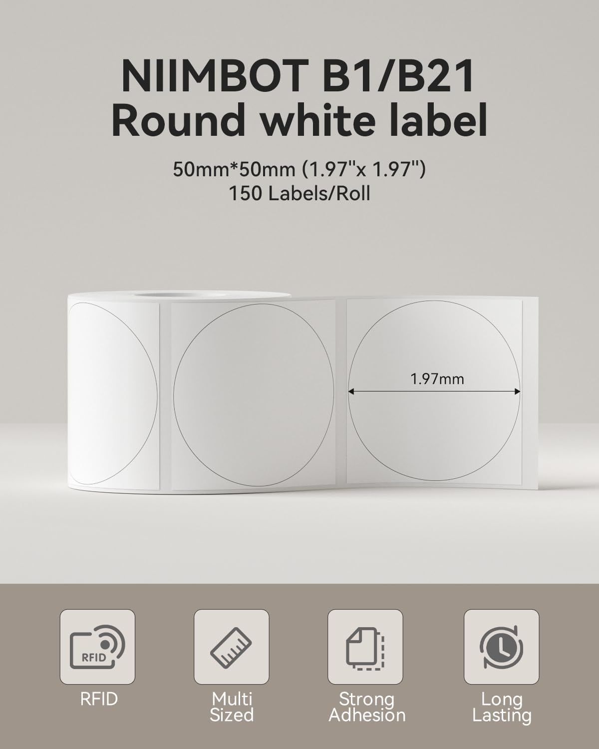 image:imageNIIMBOT Thermal Label Tape 5050mm Compatible for NIIMBOT B1 B21 B31 B3S K3 Thermal Sticker Paper 19 x 197 Waterproof Labeling Tape Replacement 150 LabelsRoll 3 Packs Round3 ROLLS 5050MM