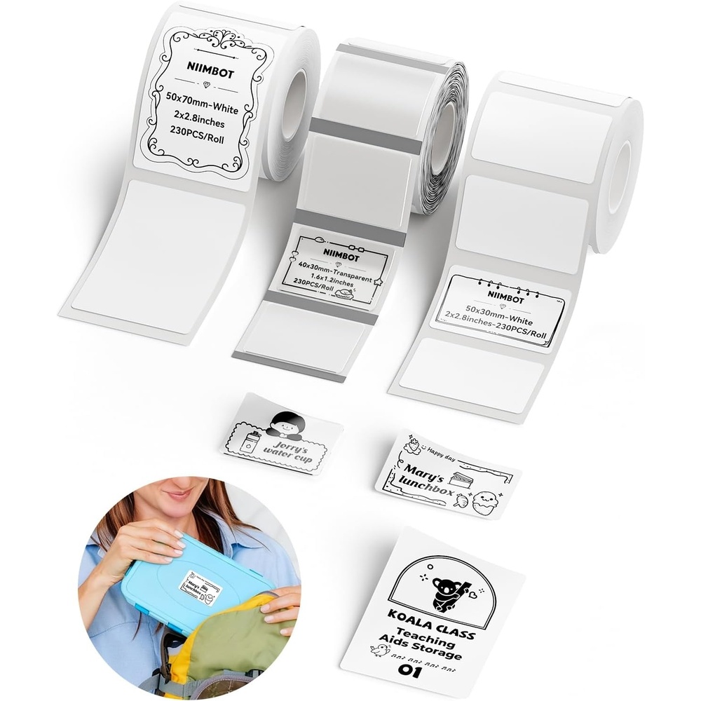 image:image3 Rolls Clear Labels for NIIMBOT B1 B21 B3S K3 Label Maker 157 x 118 40x30mm Printer Labels Food Labels for Jars Personalized Editable Labels for HomeSchoolOfficeName Sticker A3rolls