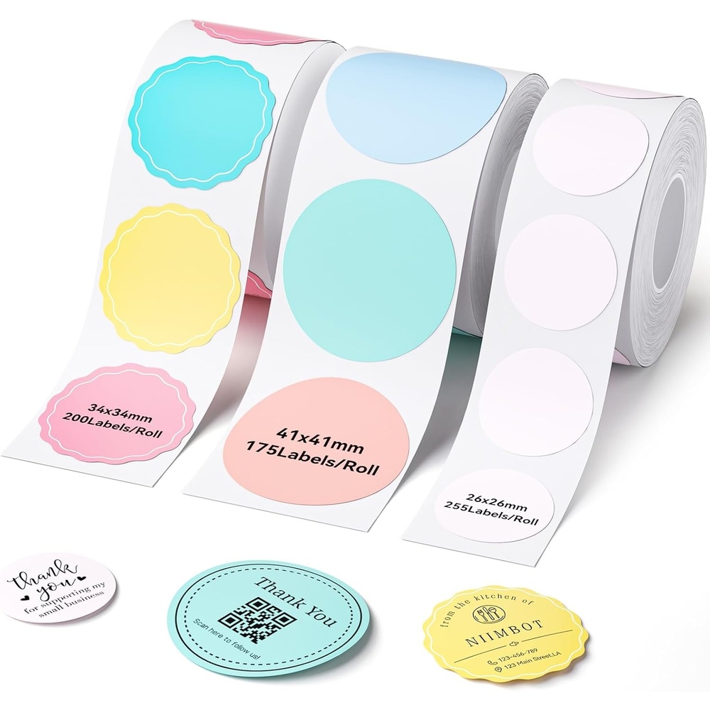 image:imageNIIMBOT 3 Rolls Set Label for B1 B21 B3S B21Pro Label Maker 13x13 Colorful16x08 Zoo16x06 2 Rows Thermal Label Refills for DaycareSpice JarAddressLogoNameFood ContainerMix D