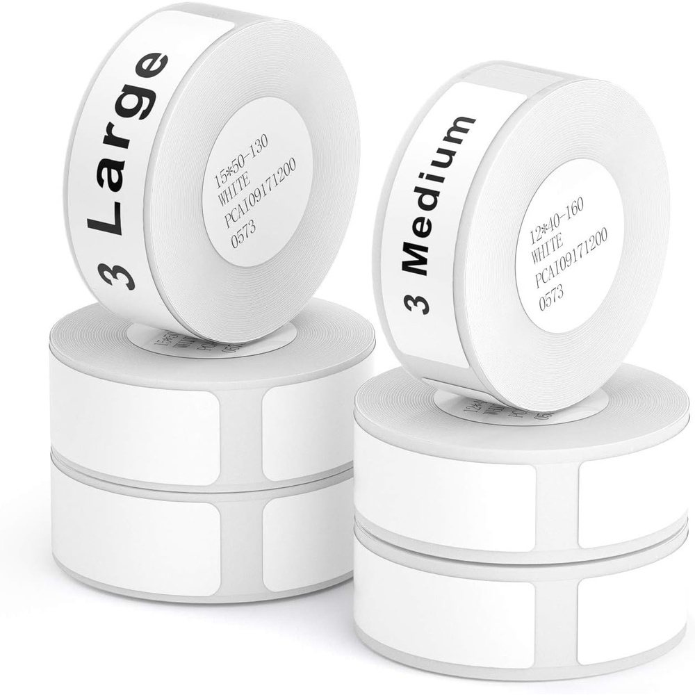 image:imageNIIMBOT 6 Roll Set Labels for D110D11D101 Label Maker 12x75mm Waterproof Labels for Home Office School Organization WhiteWhite 14x11mm