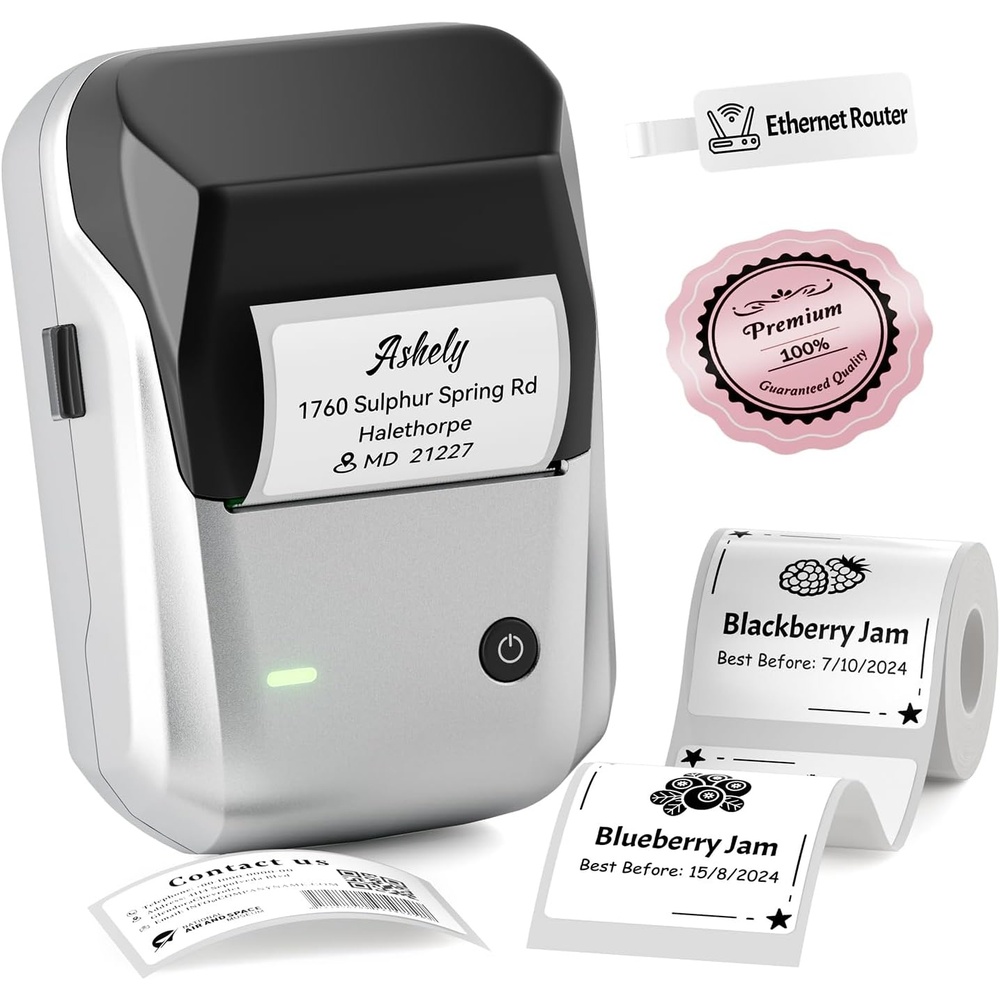 image:imageNIIMBOT B1 Label Maker Machine with 3 Tapes 50x30mm50x80mm 50x50mm Round Labels Bluetooth Thermal Label Printer for Small BusinessOfficeHomeSchool Blue 1 Printer3 Roll LabelSilver