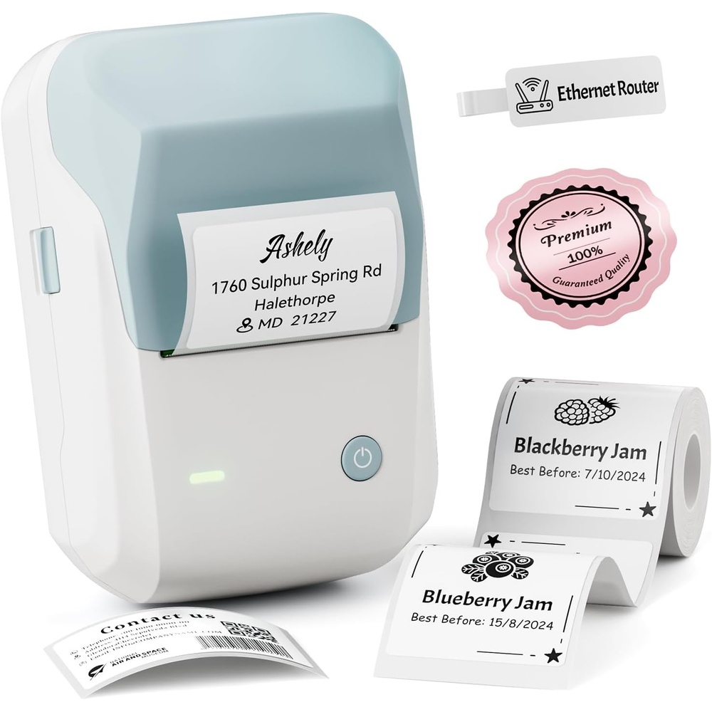 image:imageNIIMBOT B1 Label Maker Machine with 3 Tapes 50x30mm50x80mm 50x50mm Round Labels Bluetooth Thermal Label Printer for Small BusinessOfficeHomeSchool Blue 1 Printer3 Roll LabelLight Blue