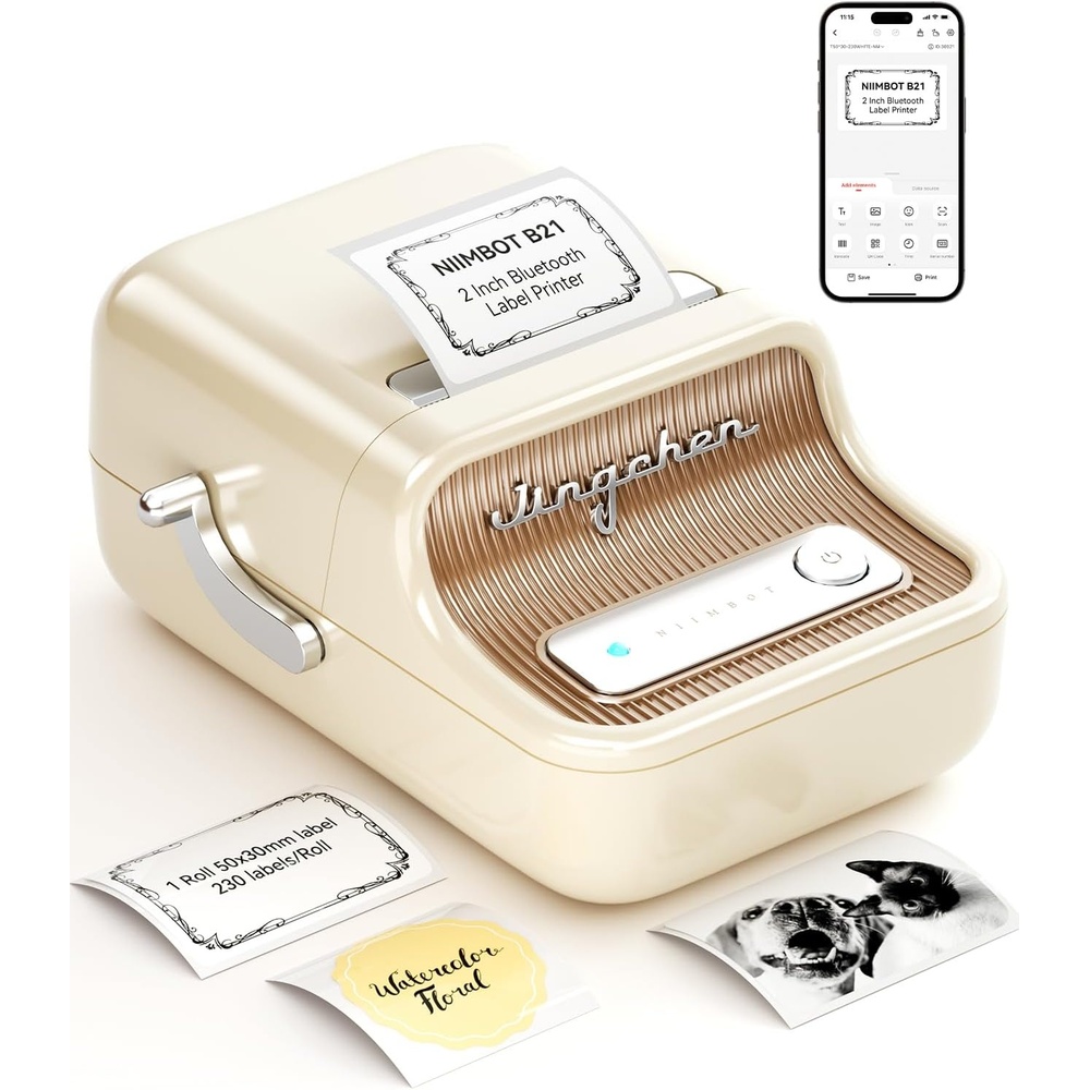 image:imageNIIMBOT B21 Label Maker Inkless Bluetooth Label Printer 2 Inch Portable Thermal Sticker Machine for Small BusinessMarson Jar Logo Clothing Mailing Candles amp Jewelry Ideal for Gifting PinkWhite