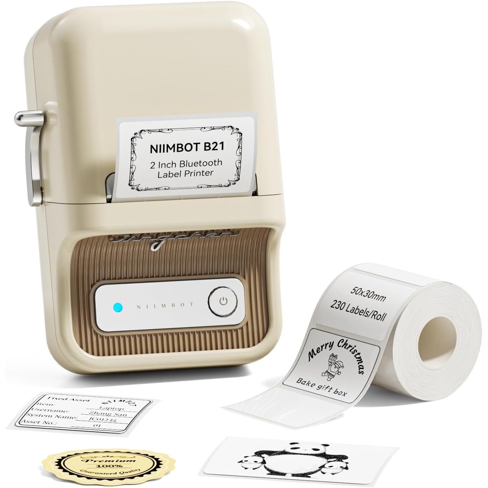 image:imageNIIMBOT B21 Label Maker Machine with Tape 2 Inch Portable Sticker Printer Thermal Labeler for Gift Jar Candle Address Labels for Home Office Business Organization Supports Mobile amp PC GreenWhite