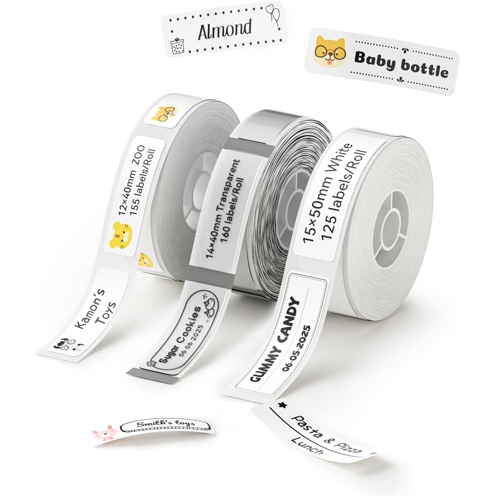 image:imageNIIMBOT D11 Label Maker Tape Adhesive White Paper 047 X 295 12 X 75mm 95 LabelsRoll Compatible for NIIMBOT D11 D110 Label Printer Thermal Paper Black on White 3Roll15X50mm 14X40mm 12X40mm