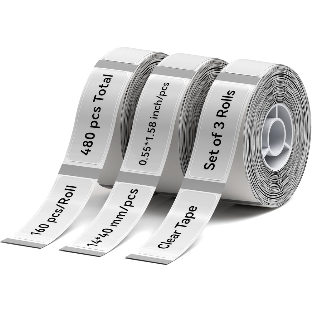 image:imageNIIMBOT D11 Label Tape D110 Label Maker Papers 3Rolls Cable Labels SelfAdhesive Labeling Tape 047 X 429 12 X 109mm Cable Label Refills for Home Office Circuit Box 195 Labels3Rolls White1440clear