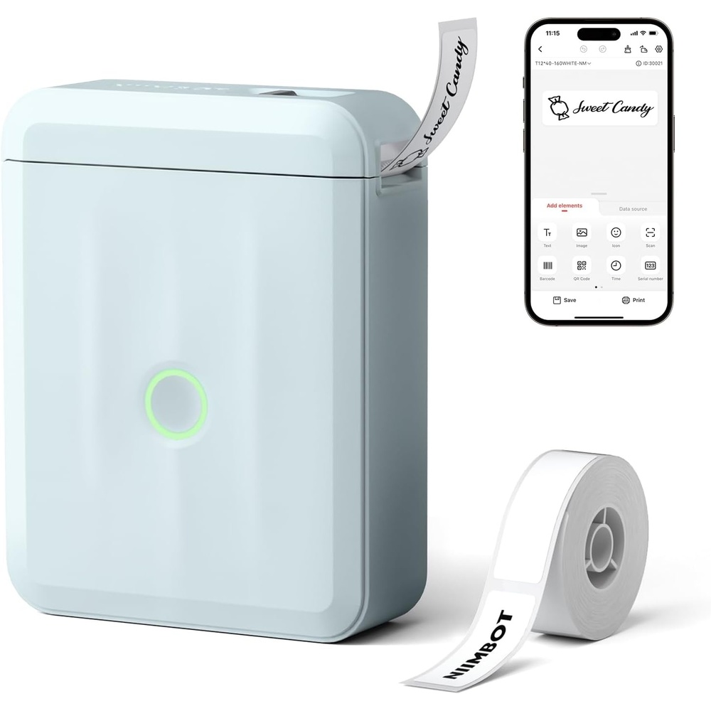 image:imageNIIMBOT D110 Upgraded Version Mini Label Maker Machine with Tape Portable Bluetooth Thermal Printer Sticker Labeler with Multiple Templates for Office Organization Home Kitchen School WhiteBlue