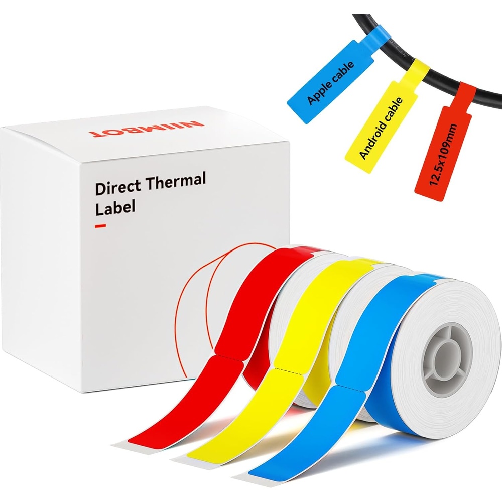 image:imageNIIMBOT Label Maker Tape for D11D110D101 Label Maker 12 x 40 mm 047 x 157 for Home Office Labeling Tape Replacement PinkMix CableredYellowBlue Cable
