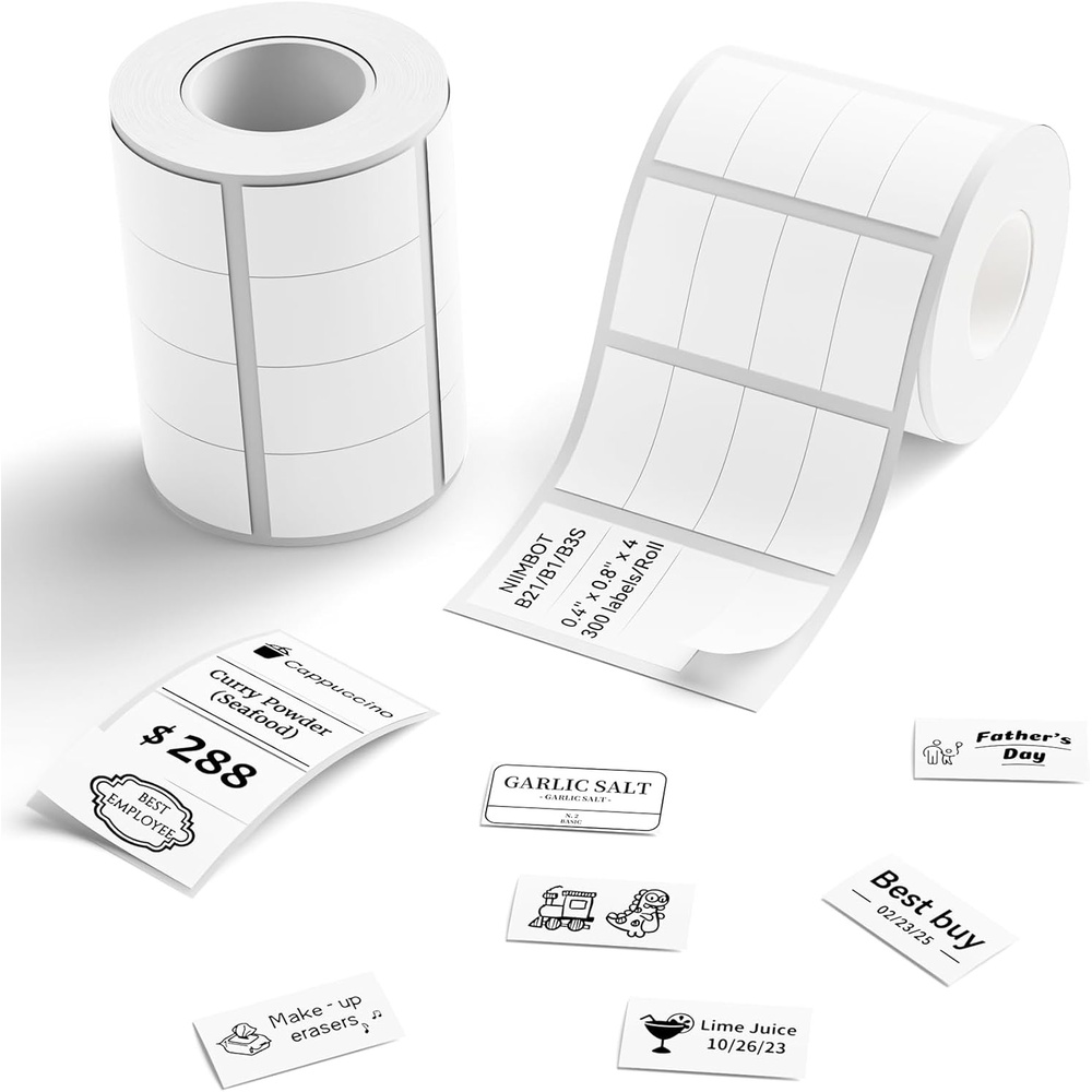 image:imageNIIMBOT Labels 2 Rolls Refill Thermal Label for Label Maker B1B21B21ProB3SB31K3 Waterproof OilProof and TearProof Sticker Labels 2 x 06x250x15mmx2 WhiteWhite04 X 08x4