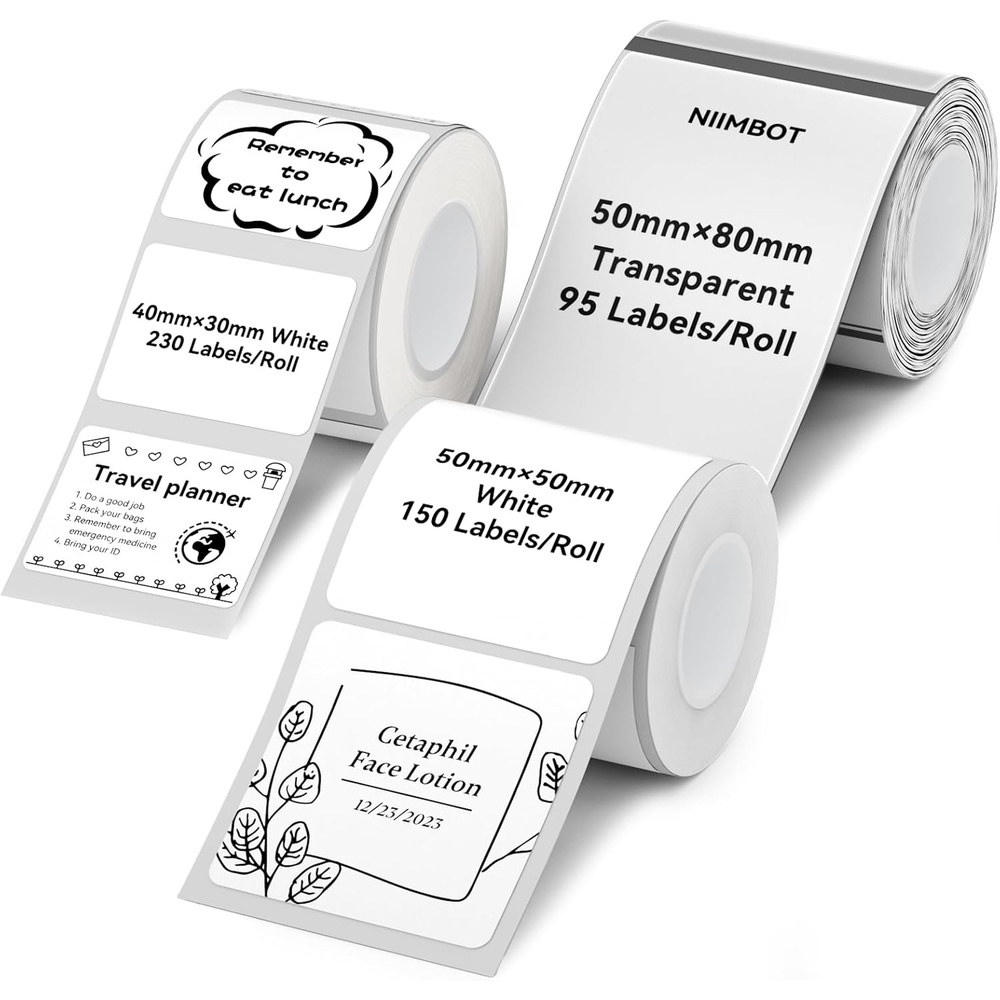 image:imageNIIMBOT Labels for B1B21B31 Label Maker 50 x 30 mm 197 x 118 230 TapesRoll Thermal Label Tape Waterproof OilProof for Home Office Small Business Labeling Tape ReplacementWhite40x30mm50x80mm50x50mmmix B