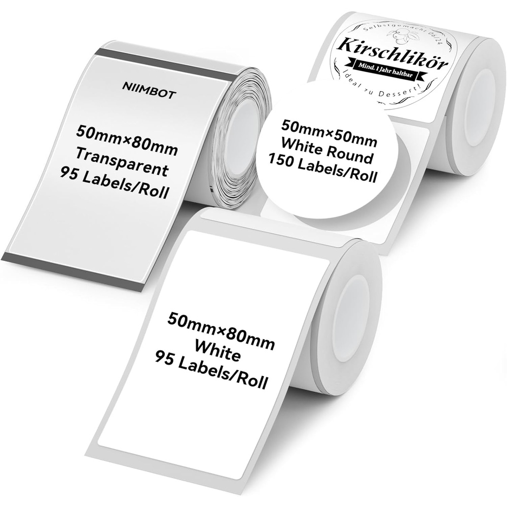 image:imageNIIMBOT Labels for B1B21B31 Label Maker 50 x 30 mm 197 x 118 230 TapesRoll Thermal Label Tape Waterproof OilProof for Home Office Small Business Labeling Tape ReplacementWhite50x80mm50x80mm50x50mmmix C