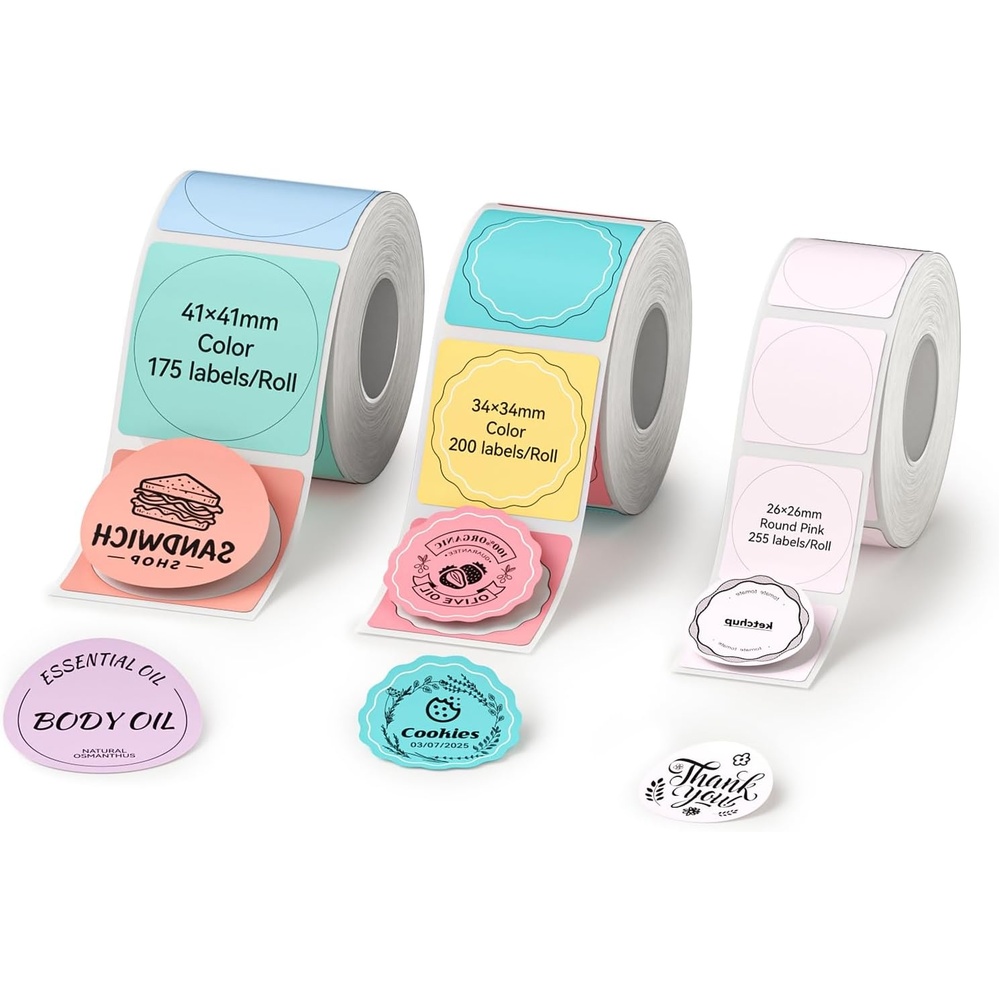 image:imageNIIMBOT Thermal Label Tape 5050mm Compatible for NIIMBOT B1 B21 B31 B3S K3 Thermal Sticker Paper 19 x 197 Waterproof Labeling Tape Replacement 150 LabelsRoll 3 Packs Round3 Roll Mix 4