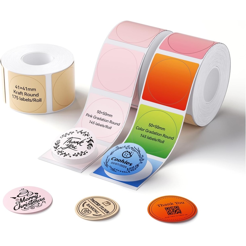 image:imageNIIMBOT Thermal Label Tape 5050mm Compatible for NIIMBOT B1 B21 B31 B3S K3 Thermal Sticker Paper 19 x 197 Waterproof Labeling Tape Replacement 150 LabelsRoll 3 Packs Round3 Roll Mix color 1