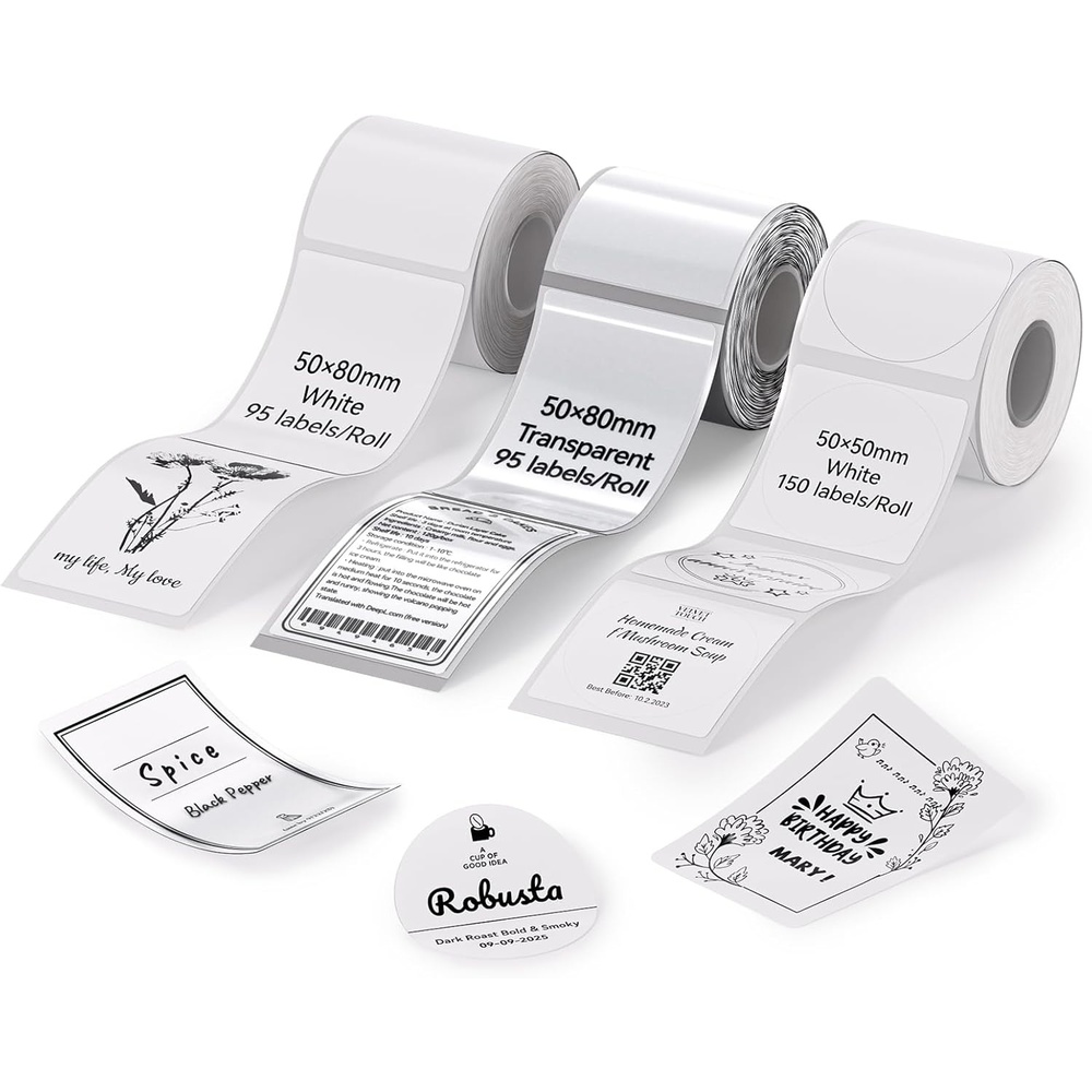 image:imageNIIMBOT Thermal Label Tape 5050mm Compatible for NIIMBOT B1 B21 B31 B3S K3 Thermal Sticker Paper 19 x 197 Waterproof Labeling Tape Replacement 150 LabelsRoll 3 Packs Round3 Roll Mix 3