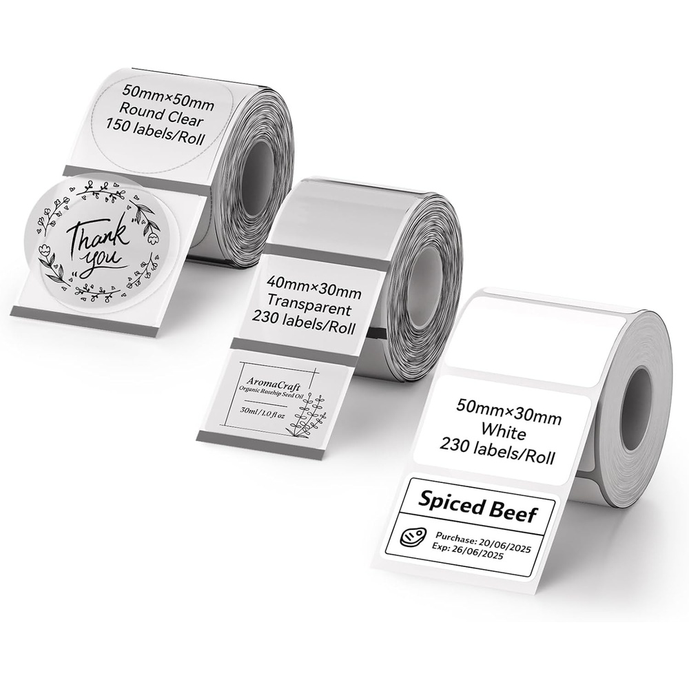 image:imageNIIMBOT Thermal Label Tape 5050mm Compatible for NIIMBOT B1 B21 B31 B3S K3 Thermal Sticker Paper 19 x 197 Waterproof Labeling Tape Replacement 150 LabelsRoll 3 Packs Round3 Roll Mix 1