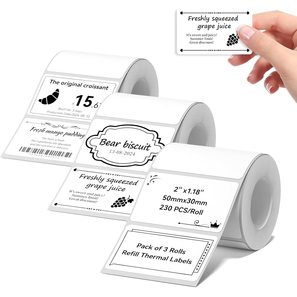 image:imageNIIMBOT Thermal Label Tape 5050mm Compatible for NIIMBOT B1 B21 B31 B3S K3 Thermal Sticker Paper 19 x 197 Waterproof Labeling Tape Replacement 150 LabelsRoll 3 Packs Round3 ROLLS 5030MM