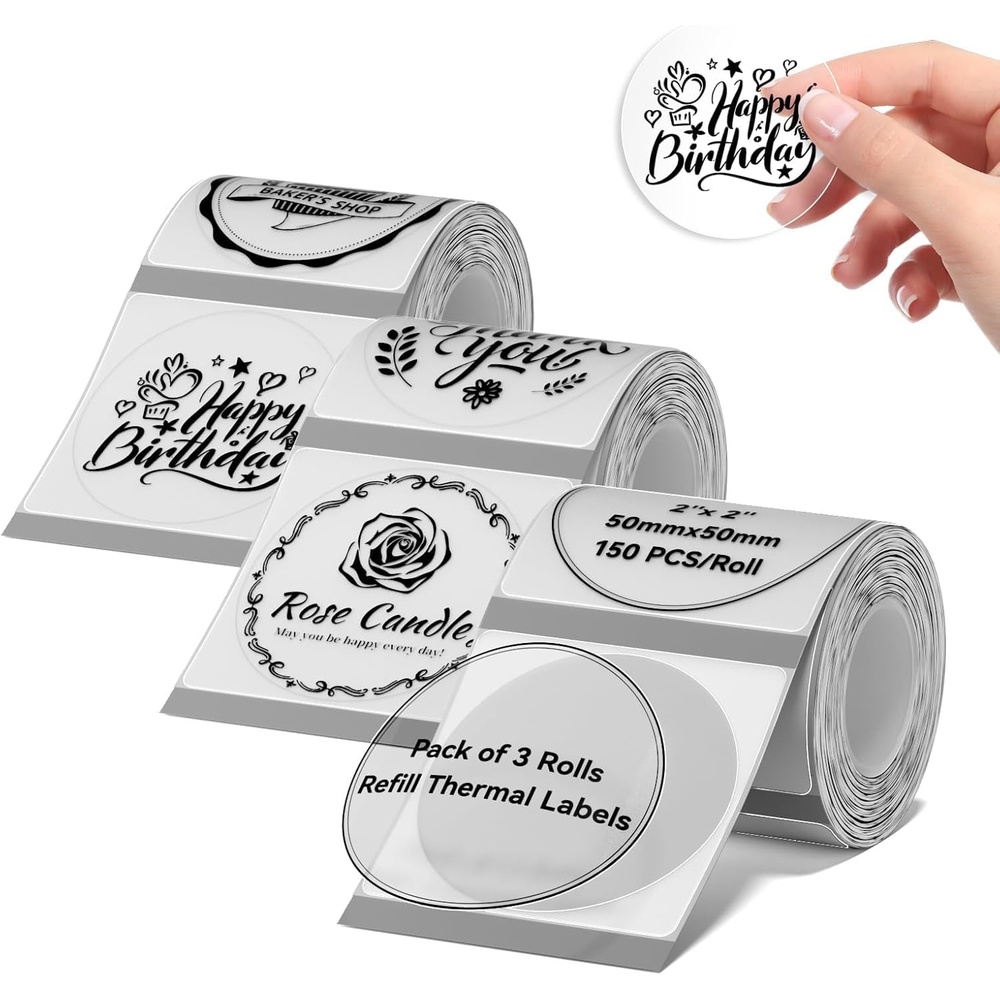 image:imageNIIMBOT Thermal Label Tape 5050mm Compatible for NIIMBOT B1 B21 B31 B3S K3 Thermal Sticker Paper 19 x 197 Waterproof Labeling Tape Replacement 150 LabelsRoll 3 Packs Round3 ROLLS 5050MM Round Clear