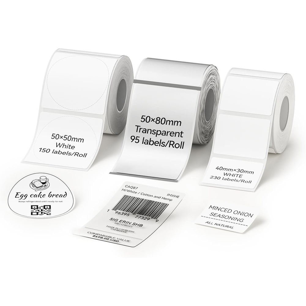 image:imageNIIMBOT Thermal Label Tape 5050mm Compatible for NIIMBOT B1 B21 B31 B3S K3 Thermal Sticker Paper 19 x 197 Waterproof Labeling Tape Replacement 150 LabelsRoll 3 Packs Round3 Roll Mix 2